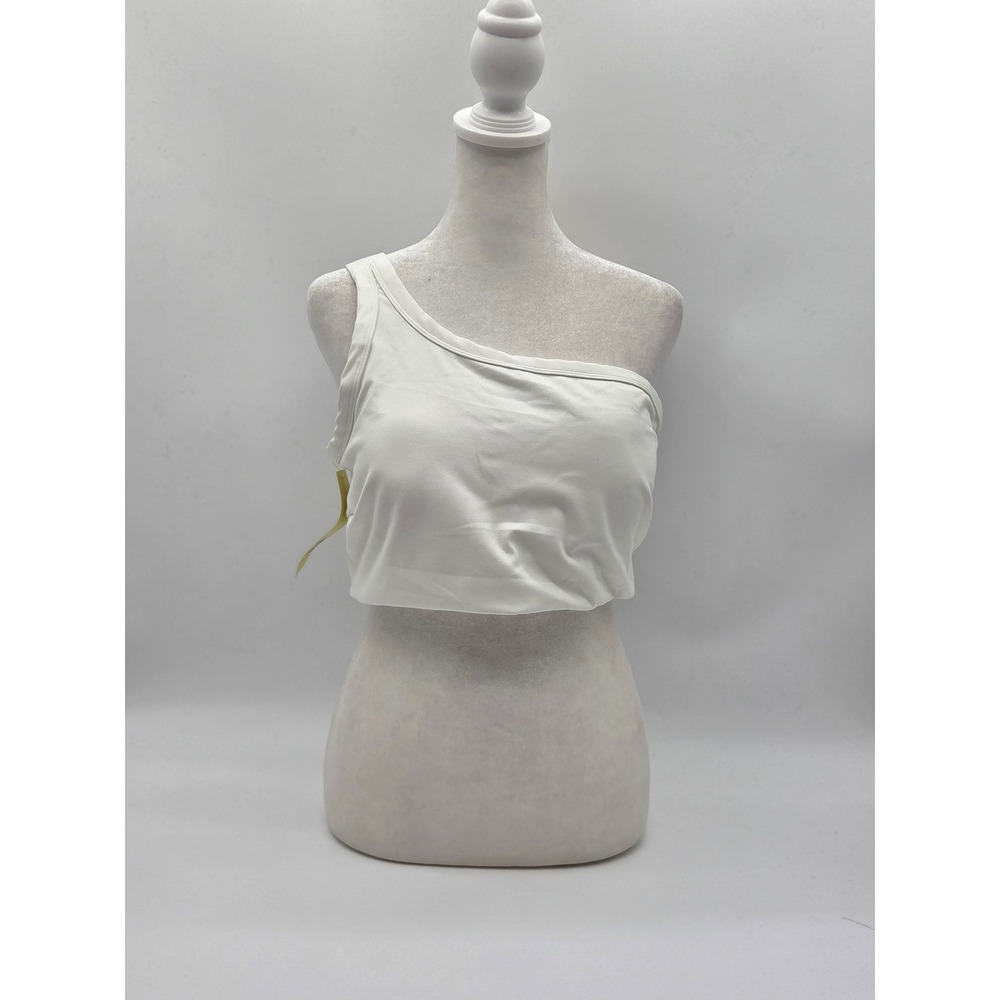All in Motion Women's 1X White One Shoulder Crop Sports Bra Top NWT 101-542